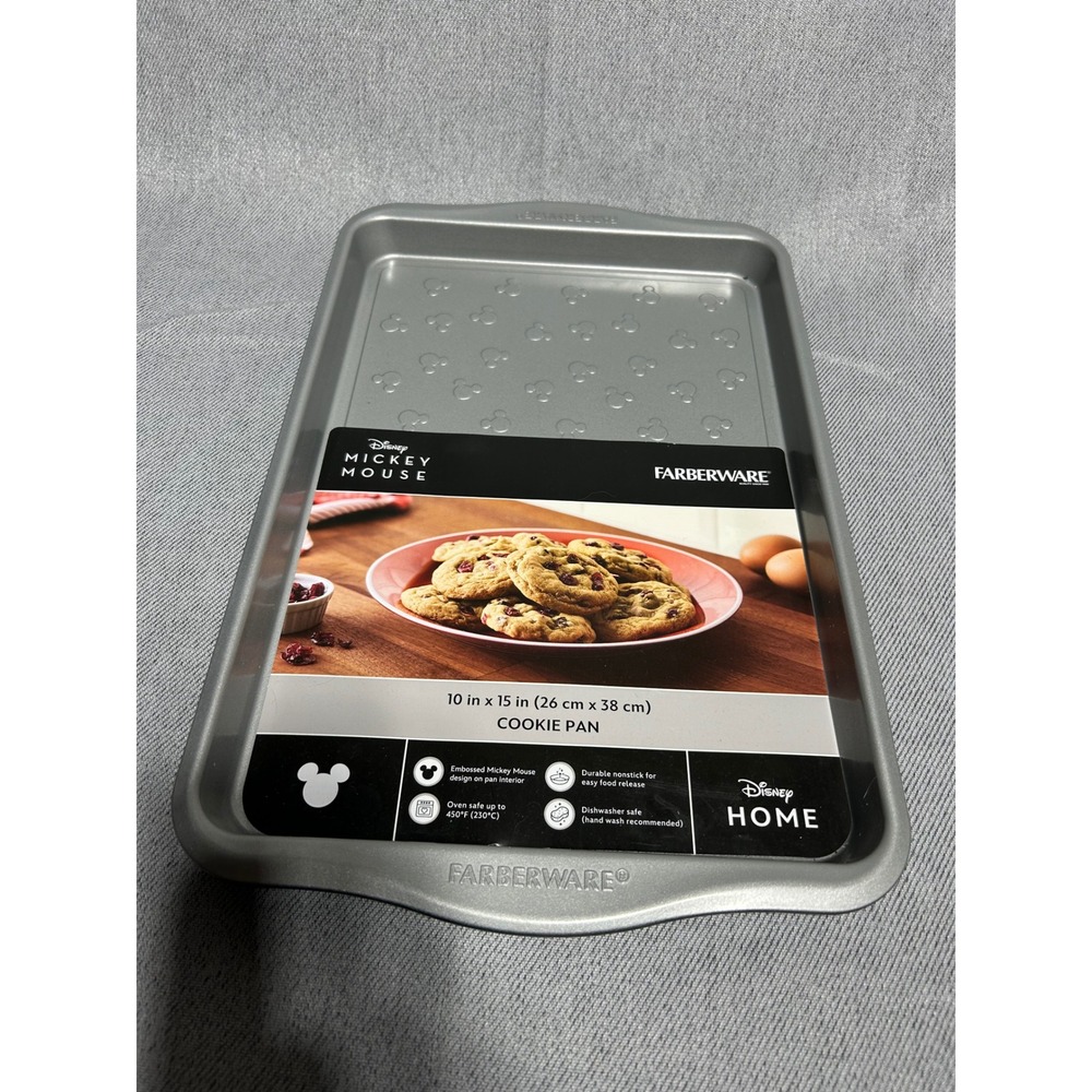 Farberware Mickey Mouse Cookie Pan 10x15 Silver Disney Home Nonstick Embossed